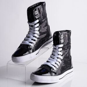 Double Platinum Womens Black Destiny High Top Sequin Sneaker Shoes US 8.5 New